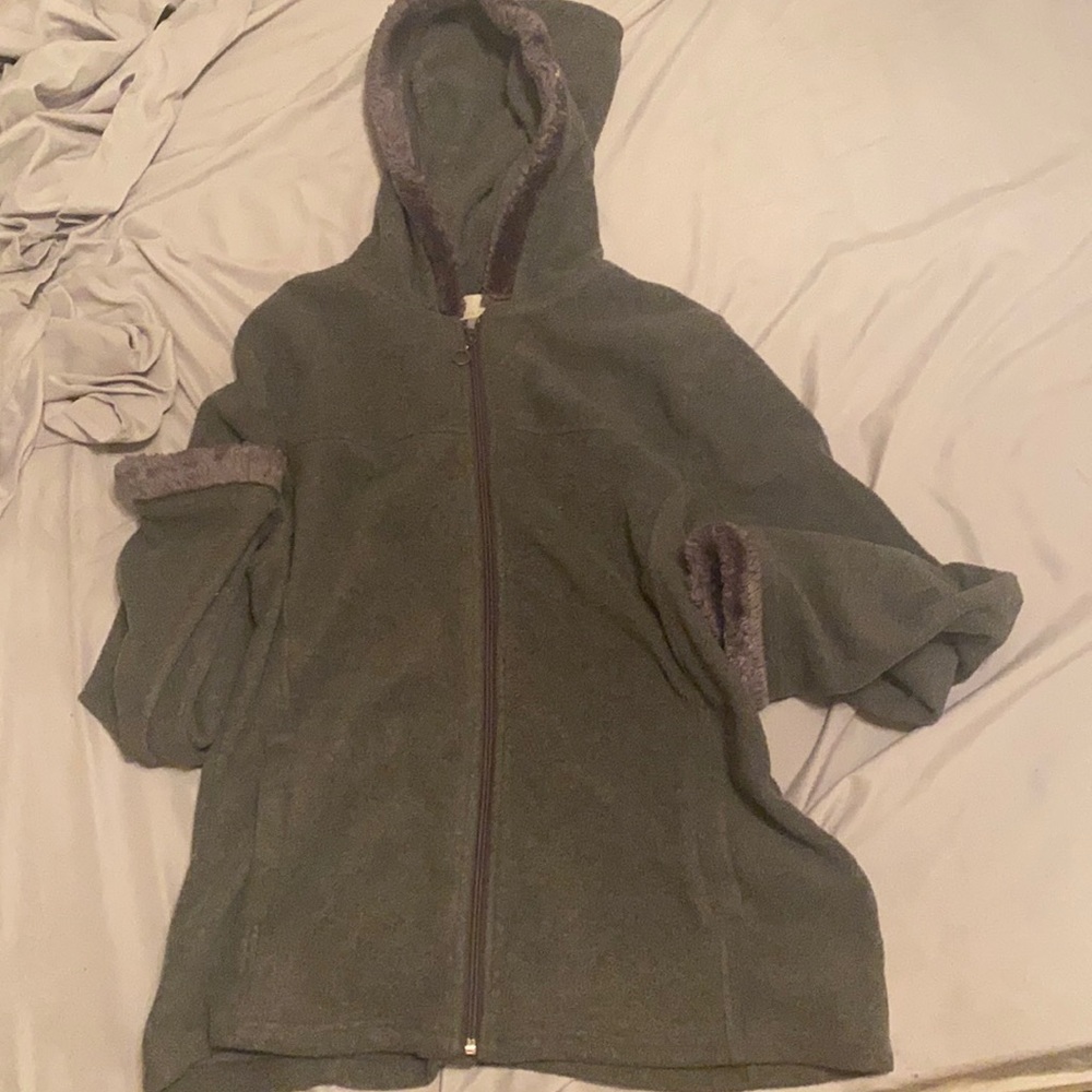 Fuzzy gray jacket with softer fur on trim XL from Carolyn Taylor bought at 10.00